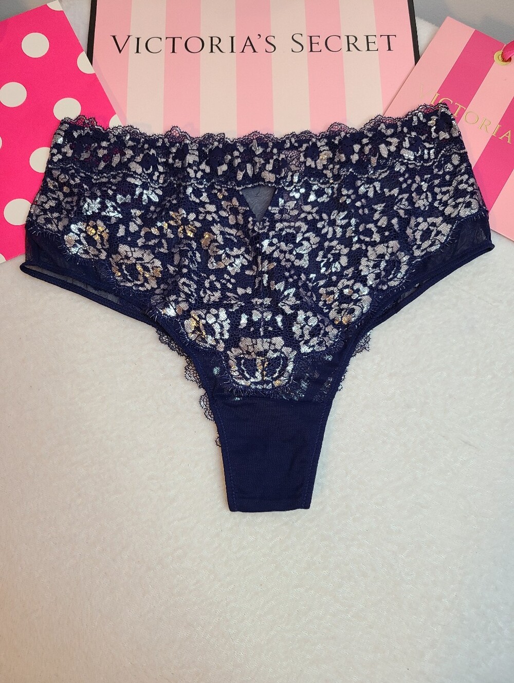 Y2K VS Dream Angels Pretty Shimmer Lace High Waist Cheeky Panty Size M